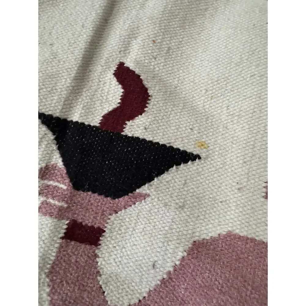 Southwestern Tapestry Blanket Art Hand Woven (?) Fringe Wall Hanging Rug READ‎